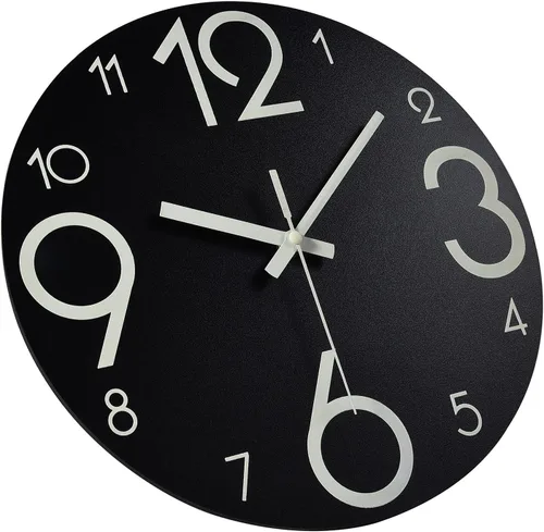 Miniatura 5 de Plumeet Reloj de pared luminoso, reloj de madera silencioso de 12 pulgadas sin tictac con luz nocturna, reloj de pared decorativo grande