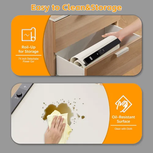 Miniatura 5 de Tapete de calentamiento de alimentos de 24 x 16 pulgadas, bandeja de calentamiento eléctrica con 6 niveles de temperatura ajustable, calentamiento