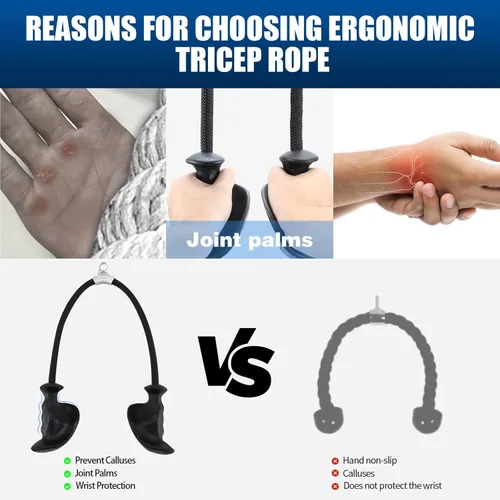 Miniatura 5 de HXD-ERGO Cuerda de tríceps con asas ergonómicas, cuerda de jalón de tríceps de 36 pulgadas para máquina de cable, sistema de polea, accesorio