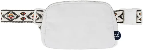 C.C Riñonera para mujer, cangurera cruzada para mujer, riñonera de moda con correa ajustable, regalos para mujer, Correa azteca, color blanco,
