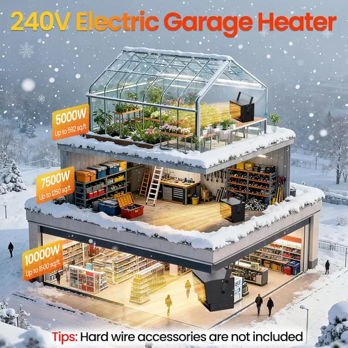 Miniatura 2 de Calentador eléctrico de garaje de 7500 W con control remoto, calentador de techo cableado de 240 V, calentadores de espacio de garaje con modo ECO