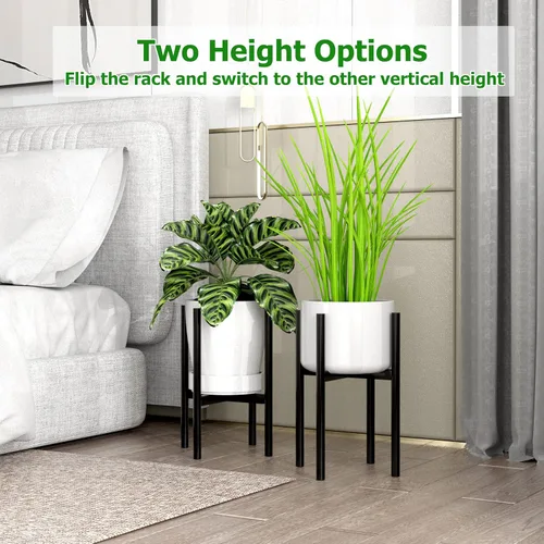 Miniatura 2 de EKNITEY Soporte ajustable para macetas: soporte de flores moderno para interiores y exteriores, organizador de plantas de metal, soporte para Negro