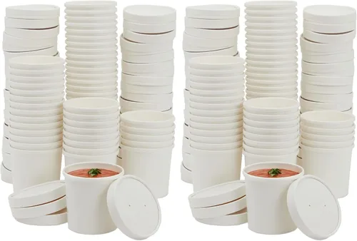 Miniatura 9 de Juvale Recipientes desechables para sopa y helado con tapas, papel blanco de 12 onzas, 50 unidades, cuencos desechables para sopa caliente y tazas