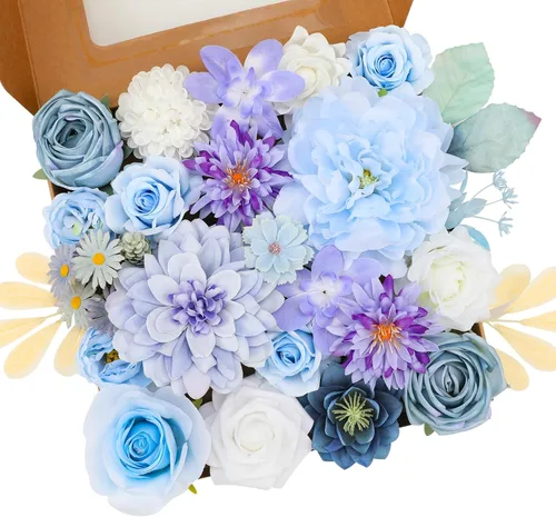 Miniatura 23 de Floweroyal Flores Artificiales Rosadas Flores de Rosa Falsas Dalia con Tallos para Ramos de Novia de Boda DIY, Baby Shower, Arreglo Floral, Centros
