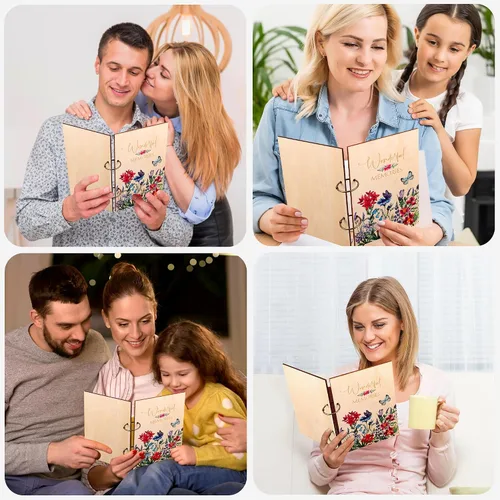 Miniatura 9 de Giiffu - Libro organizador de tarjetas de felicitación, carpeta de madera para tarjetas de felicitación Álbum de recuerdo de tarjeta de cumpleaños