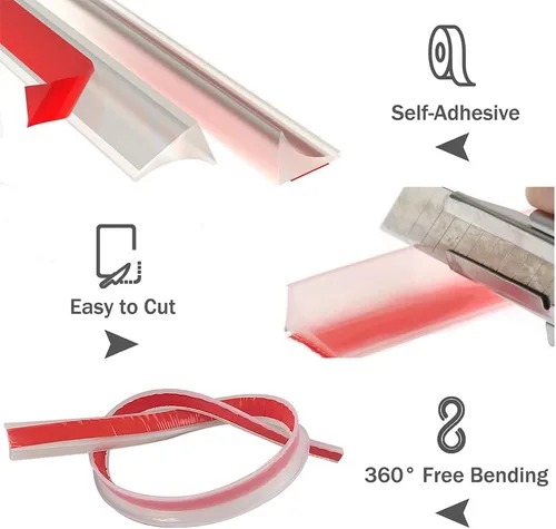 Miniatura 3 de Presa de agua para umbral de ducha, barrera impermeable de silicona autoadhesiva para baño y cocina, ducha, protección para separación seca y Blanco