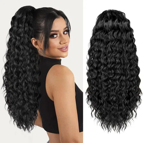 Miniatura 14 de AISI BEAUTY Extensión de cola de caballo rizada, 16 pulgadas, color marrón y negro, extensión de cola de caballo para mujeres negras, extensiones