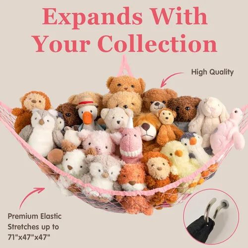 Miniatura 5 de Red de Hamaca de Almacenamiento para Animales de Peluche en la Esquina - Gran Red de Hamaca de Juguete para Decoración de Habitación de Animales