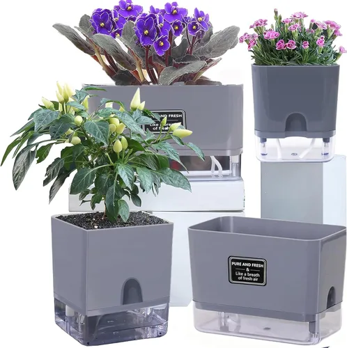FAMZ Macetas de autorriego para plantas de exterior, paquete de 4, adecuadas para plantas y flores de jardín de interior y exterior, caja de maceta