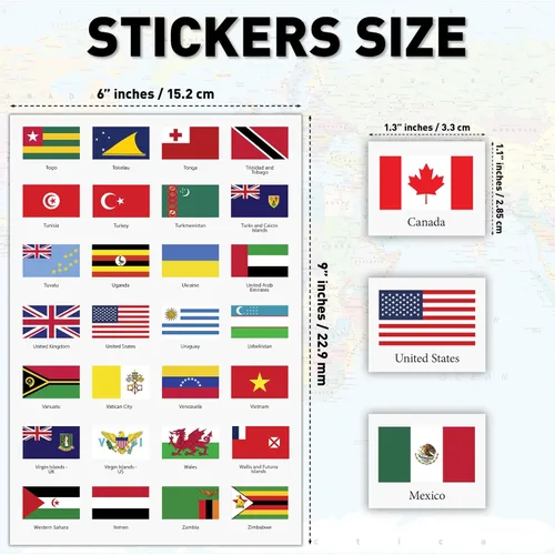 Miniatura 3 de Calcomanías de banderas del mundo – Juego de banderas de país premium y calcomanías de bandera pequeña – Banderas del mundo duraderas y calcomanías