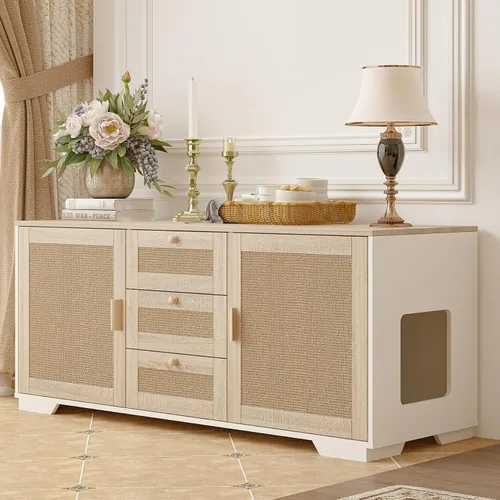 Miniatura 11 de Mueble Gabinete para Caja de Arena de Gatos Oculta Interior 2 en 1 Casa de Madera para Gatos y Gabinete de Baño con Puertas de Tabla Rascadora