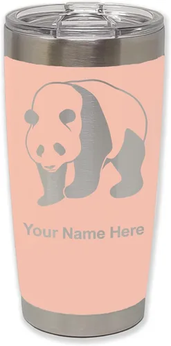 Miniatura 36 de LaserGram Vaso aislado al vacío de 20 onzas, oso panda, grabado personalizado incluido (negro)