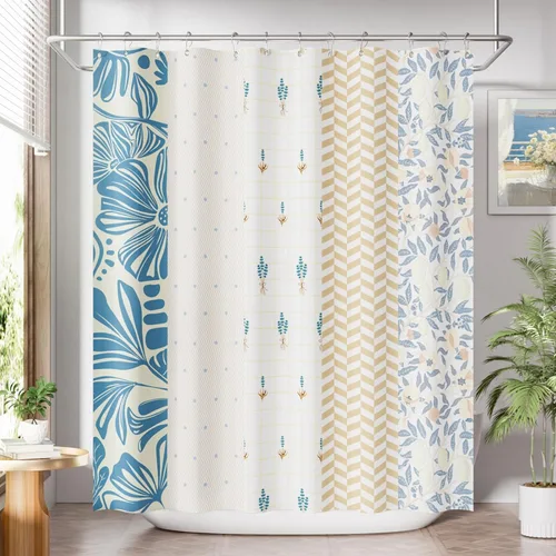 Miniatura 43 de AmazerBath Cortina de ducha floral, juego de cortinas de ducha lavables de tela con 12 ganchos para cortina de ducha, cortinas de ducha de tela C