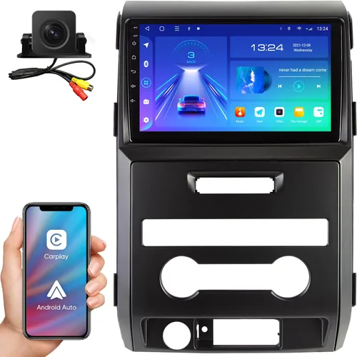 Estéreo de coche Android 13 de 9 pulgadas para Ford F150 2009-2014 (solo CA manual), unidad principal inalámbrica CarPlay Android Auto con dos