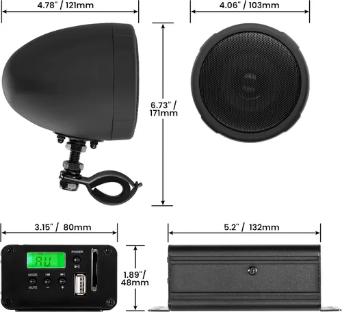 Miniatura 6 de BOSS Audio Systems MCBK520B Altavoces estéreo de 3 pulgadas para motocicleta y sistema de sonido de amplificador de audio - Amplificador Bluetooth