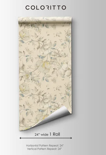 Miniatura 5 de Papel tapiz de dibujo floral beige Mural floral de acuarela extraíble Papel tapiz autoadhesivo floral pastel