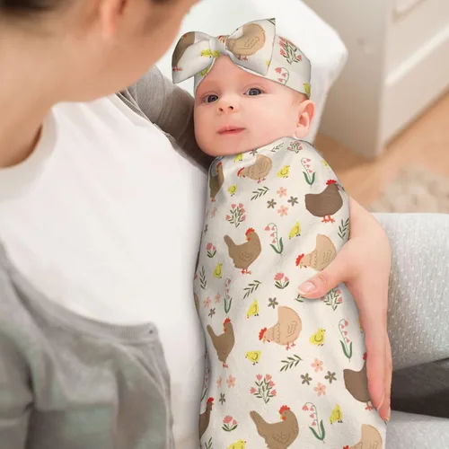 Miniatura 3 de Manta con estampado de pollo lindo con sombrero y lazo, saco de dormir de gallo, saco de envolver regalo de ducha, artículos divertidos para bebés