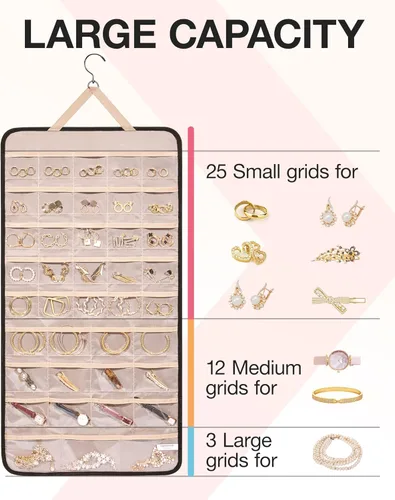 Miniatura 3 de BAGSMART Organizador de joyas colgante rollo de almacenamiento con ganchos de metal de doble cara para aretes, collares, anillos en el armario, Negro