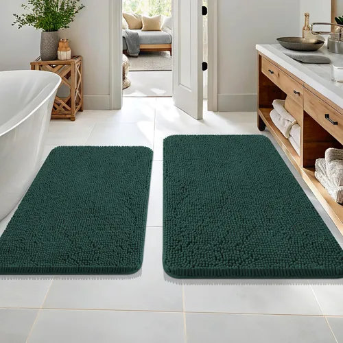 Miniatura 48 de OLANLY Juego de alfombras de baño de 2 piezas, alfombras de baño de chenilla suave y absorbente y alfombra de contorno en forma de U para inodoro