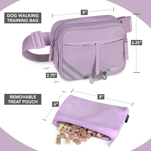 Miniatura 2 de PetAmi Bolsa de paseo para perros, bolsa cruzada para entrenamiento de mascotas, correr con dispensador de bolsas de excrementos, cinturón ajustable