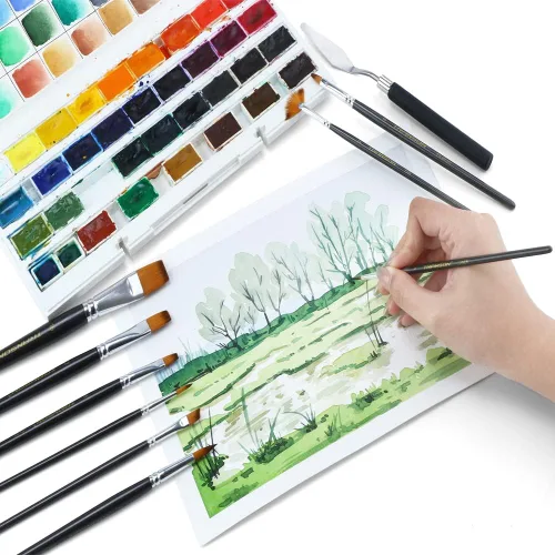 Miniatura 5 de Transon Kit de pinceles de pintura, 10 pinceles de arte y 1 espátula de pintura con estuche para pinceles Negro