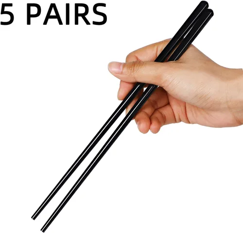 Miniatura 2 de LEETOYI Juego de 5 palillos de cerámica, palillos chinos de porcelana fáciles de limpiar, 9.6 pulgadas (negro)
