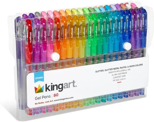 Miniatura 11 de KINGART Brillo de agarre suave, cartucho de tinta de 0.098 pulgadas, juego de 80 bolígrafos de gel de colores únicos, surtido de 80 piezas