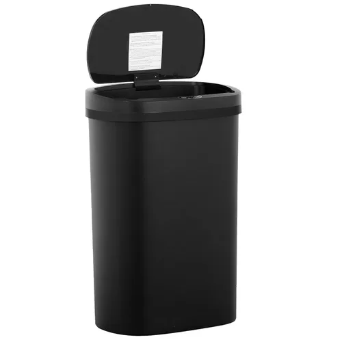 BestOffice | Papelera de 13 galones de plástico con tapa | Negro oscuro | Bote de basura automático sin contacto | Control de olores | Diseño