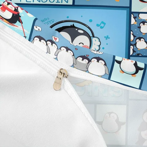 Miniatura 6 de Juego de funda de edredón de pingüinos de dibujos animados para niños, tamaño King, lindo juego de ropa de cama de esquí de animales árticos, Multi