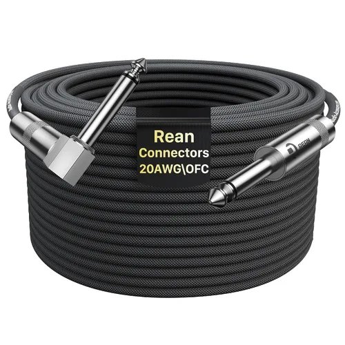 Miniatura 36 de Cable de guitarra de 1.5 pies, paquete de 2 unidades, nailon trenzado anti-torceduras reforzado con Kevlar, conector Neutrik REAN, calibre 20