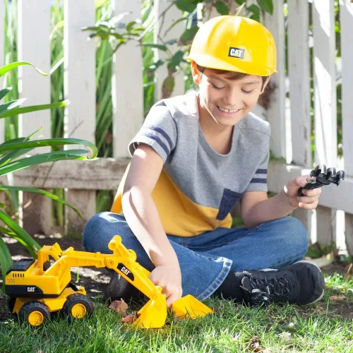 Miniatura 9 de CAT Juguetes de Construcción, Set de Arena de Excavadora Juguetes de Exterior - Camión Volquete de Juguete CAT de 10" y Cargadora, Casco, Pala