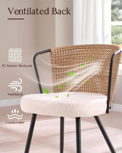 Miniatura 3 de BedsPick Juego de 4 sillas de comedor de ratán, sillas de cocina de ratán de polietileno tapizadas de granja con cojín de bucle, asiento de comedor