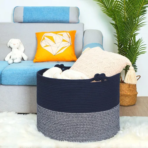 Miniatura 3 de MINTWOOD Design Cesta decorativa extragrande de 22 x 16 pulgadas de cuerda de algodón tejida para sala de estar con asas y cesta de lavandería