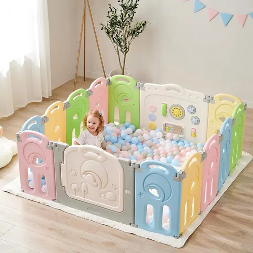 Miniatura 12 de Fortella - Corral de juegos plegable Cloud Castle, patio de juegos seguro para bebés con pizarra y pared de actividades, para interiores o Gris