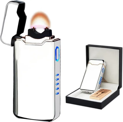 Miniatura 10 de BABOBIU Encendedor de plasma recargable, encendedor de arco, encendedores a prueba de viento, cuerpo de metal, pantalla de batería, botón de llama