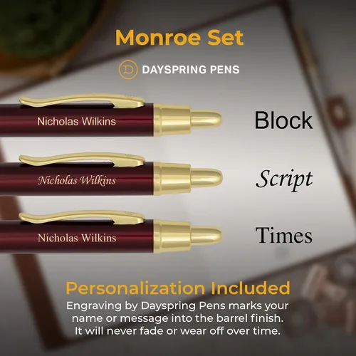 Miniatura 3 de Dayspring Pens Monroe - Juego de bolígrafos y lápices, laca roja con borde dorado, grabado personalizado, regalo de graduación, aniversario
