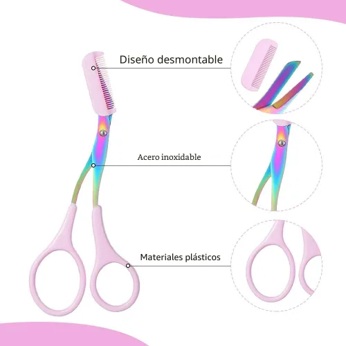 Miniatura 3 de Tijeras recortadoras de cejas, tijeras profesionales para cejas 2 en 1 con peine, cortador de cejas de acero inoxidable de precisión, herramienta