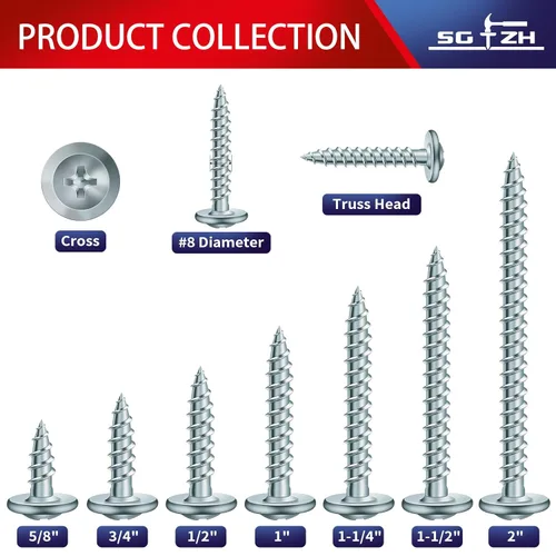 Miniatura 5 de #8 x 5/8 "Tornillo de madera 500 piezas de acero de aleación estándar hilo truss cabeza rápida autorroscante por SG TZH plata - aleación de acero