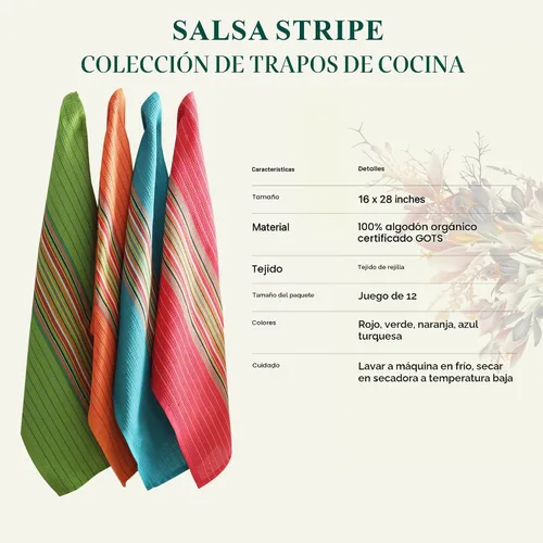 Miniatura 4 de DG Collections - Toallas de cocina con rayas de salsa, 100% algodón, altamente absorbentes, toallas de té multiusos para cocinar, secar y limpiar