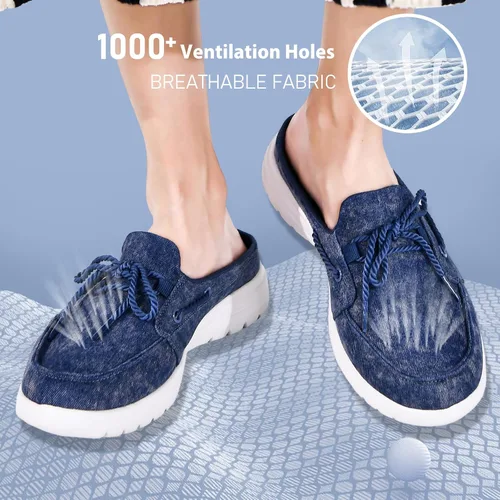 Miniatura 5 de Buyrew Pantuflas para mujer, cómodas, de lona de punto, con soporte de arco, transpirables, pantuflas de casa