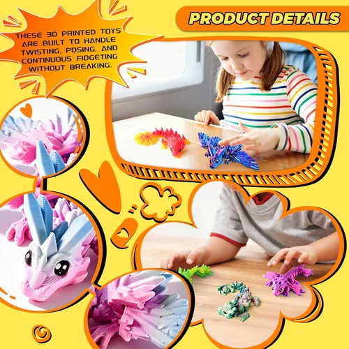Miniatura 3 de Juego de 12 dragones impresos en 3D, cesta de Pascua, regalos para niños y niños, dragones flexibles articulados de 4.4 a 6 pulgadas, decoración
