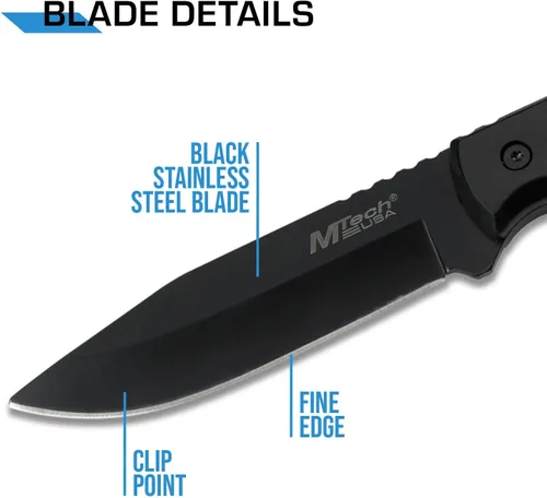 Miniatura 3 de MTech USA MT-20-35 cuchillo de hoja fija, con hoja de punta caída negra, mango de plástico, 8 pulgadas en total Negro