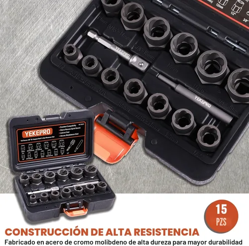 Miniatura 4 de Juego de 15 piezas de extractor de pernos, juego de zócalos de impacto de 3/8" para quitar pernos y tuercas, para pernos y tuercas dañados