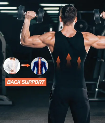Miniatura 5 de Chaleco de sauna para hombre para entrenamiento de cintura, camisa de sauna para hombre, con cremallera, cinturón de sudor, camiseta sin mangas