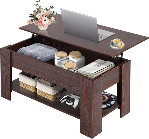 Miniatura 8 de Mesa de centro elevable con almacenamiento oculto, diseño moderno de elevación de 39.4 pulgadas, escritorio convertible de comedor y portátil