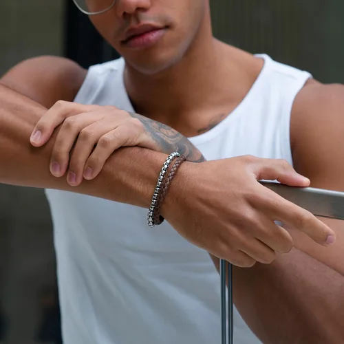Miniatura 21 de RTZN® Brown Leather Bracelet for Men – Premium Artisan Handcrafted Mens Leather Bracelet – Multi-Stand Mens Bracelet Leather Collection Beaded