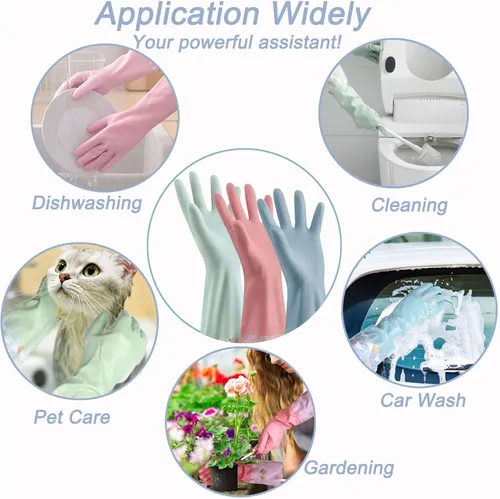 Miniatura 7 de 3 guantes de limpieza para lavavajillas con forro flocado de algodón, reutilizables, sin látex, impermeables, guantes de cocina para lavandería