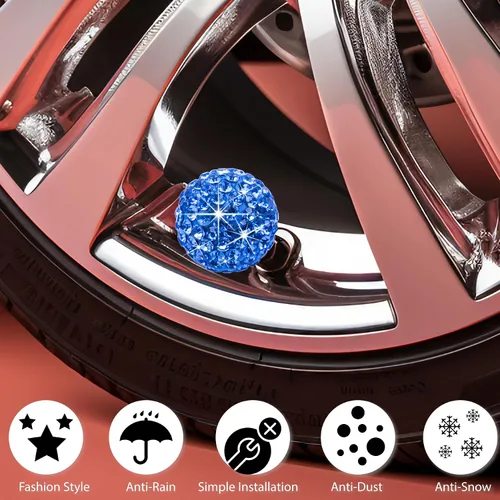 Miniatura 5 de 4 tapas de válvula de vástago de neumático con diamantes de imitación brillantes para mujer, universales para automóviles, SUV, camiones, Azul/claro