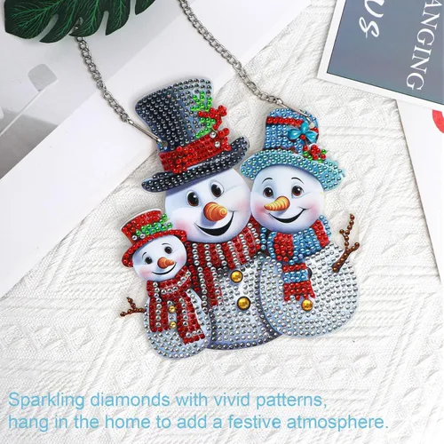 Miniatura 6 de AiYuanzsh Adorno de Pintura de Diamante 5D de Navidad, Kits de Arte de Diamante de Muñeco de Nieve de Navidad Colgante Pendiente con Cadena
