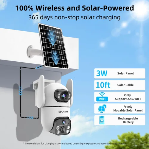 Miniatura 2 de ESCANU Cámaras de seguridad solares inalámbricas para exteriores, cámaras para seguridad del hogar con doble lente, panorámica/inclinación de 360°